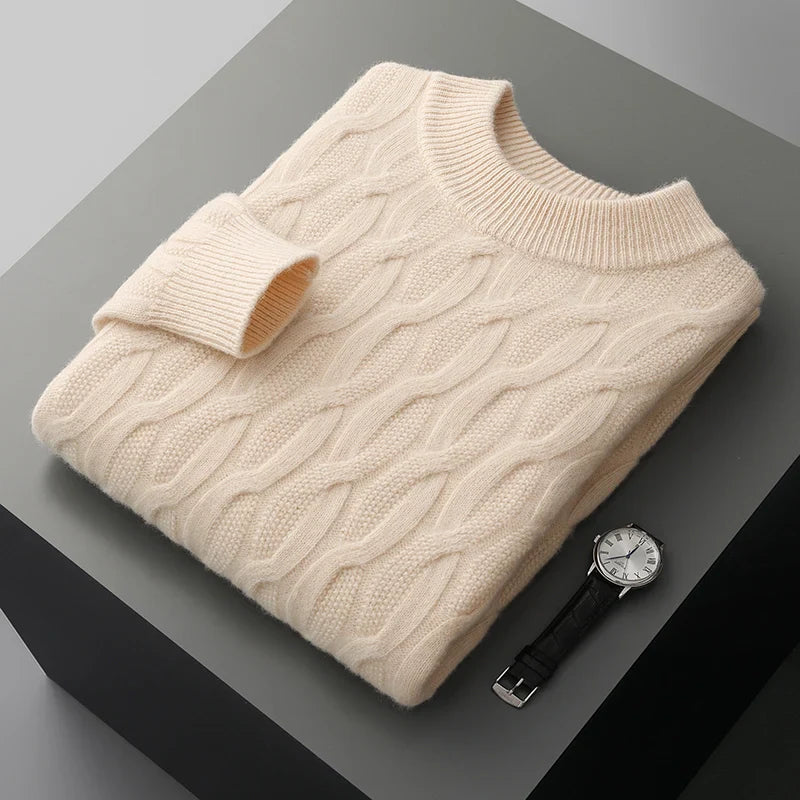 Joshua Textured Cable Knit Mock Neck Sweater | Ribbed Long Sleeve Sweater