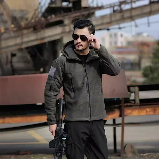 Men's Jacket – Tactical Design – Thermal Fleece – Hood – Practical Pockets – Regular Fit