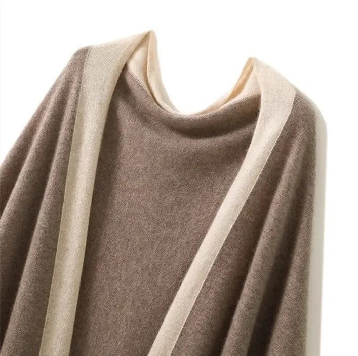 Claudia Wool-Blend Relaxed Fit Poncho | Contrast Border Triangular Poncho