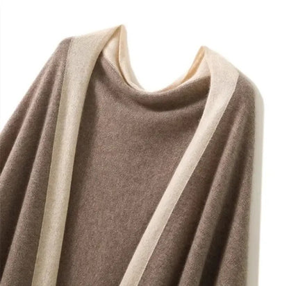 Claudia Wool-Blend Relaxed Fit Poncho | Contrast Border Triangular Poncho