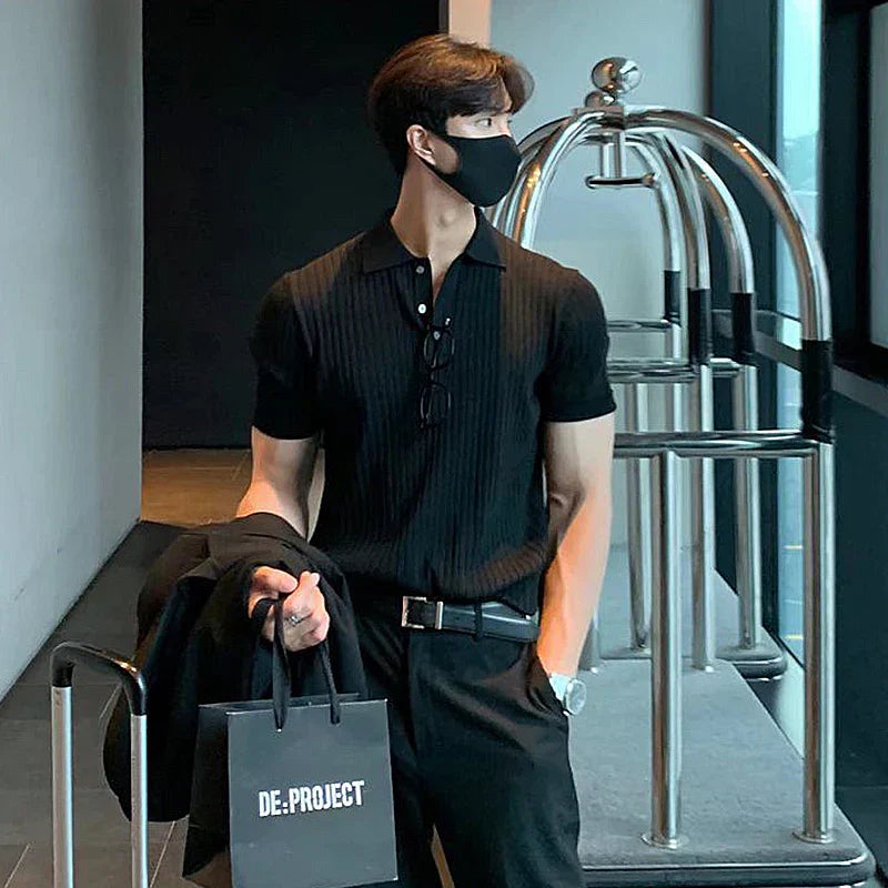 Men's Polo T-shirt – Slim Fit – Soft Rib Knit – Short Sleeve Smart Casual