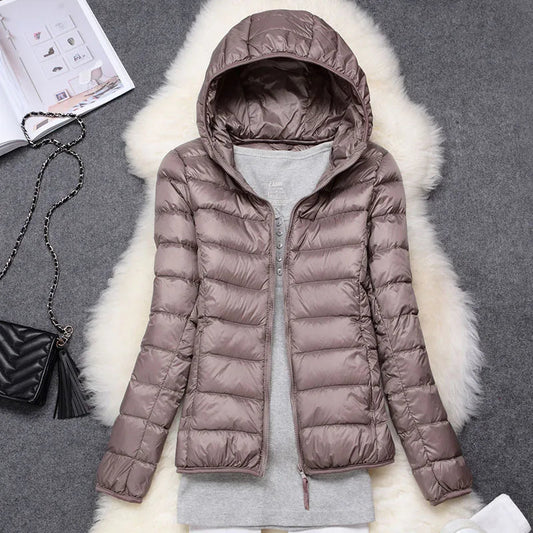 Women's Down Jacket – Lightweight Quilted – Tailored Fit – Hip Length with Hood