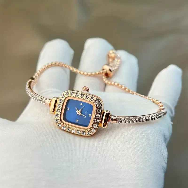 Isla Rhinestone Embellished Square Face Wristwatch | Adjustable Fit Bracelet Style Band Wristwatch