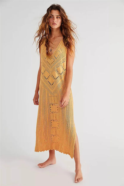 Women's Mesh Dress – Relaxed Fit – V-neck – Breathable Design – Midi Length