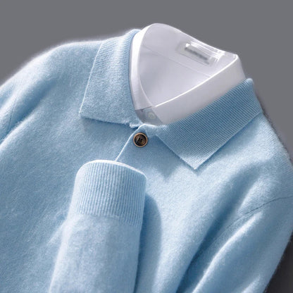 Men's sweatshirt – relaxed fit – soft wool knit – polo collar with buttons