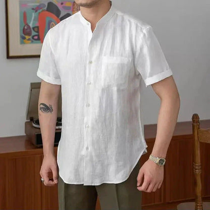 Men's Shirt – Relaxed Fit – Natural Fibers – Mandarin Collar – Long Sleeves