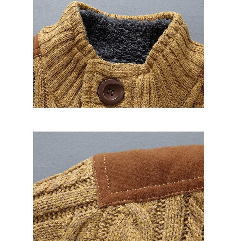 Arthur Cable Knit Stand Collar Cardigan Sweater | Button Front Cardigan Sweater