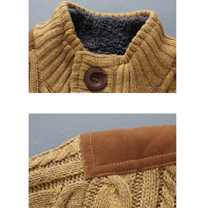 Arthur Cable Knit Stand Collar Cardigan Sweater | Button Front Cardigan Sweater