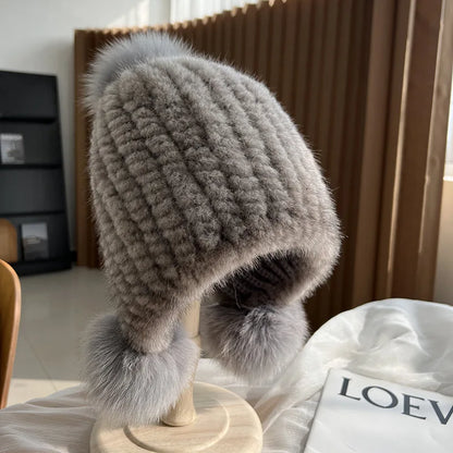 Isla Ribbed Fur Trim Beanie Hat | Pompoms Solid Beanie Hat