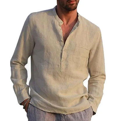 Men's Shirt with Long Sleeves – Relaxed Fit – Natural Fibers – Stand Collar