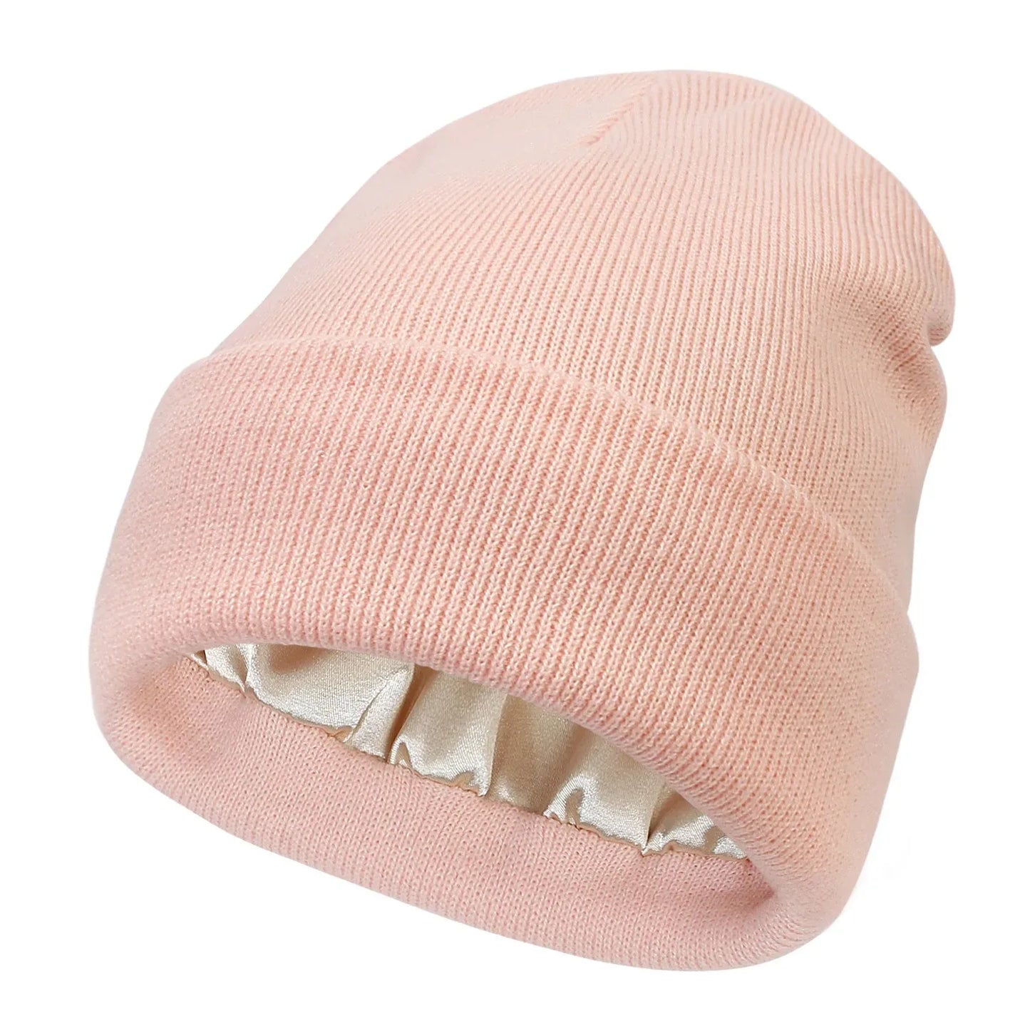 Sienna Ribbed Knit Satin Lined Cuffed Beanie | Solid Beanie