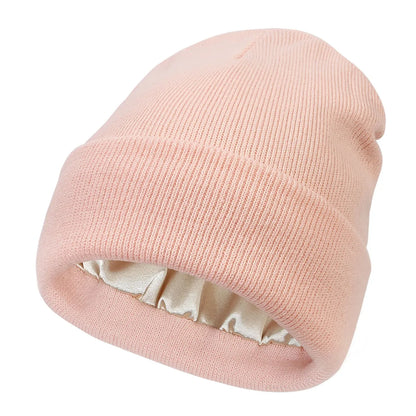 Sienna Ribbed Knit Satin Lined Cuffed Beanie | Solid Beanie