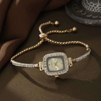 Isla Rhinestone Embellished Square Face Wristwatch | Adjustable Fit Bracelet Style Band Wristwatch