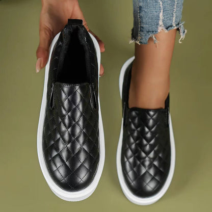 Dame Slip-on Sneakers - Quiltet Design - Komfortabel Platformsål - Elastiske Paneler