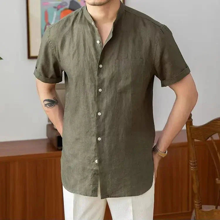 Men's Shirt – Relaxed Fit – Natural Fibers – Mandarin Collar – Long Sleeves