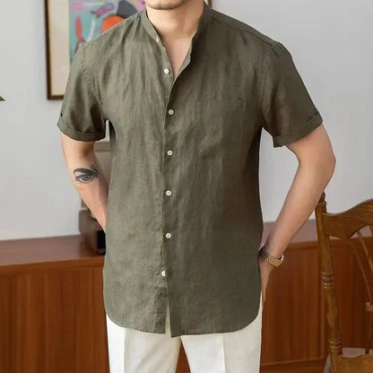 Men's Shirt – Relaxed Fit – Natural Fibers – Mandarin Collar – Long Sleeves