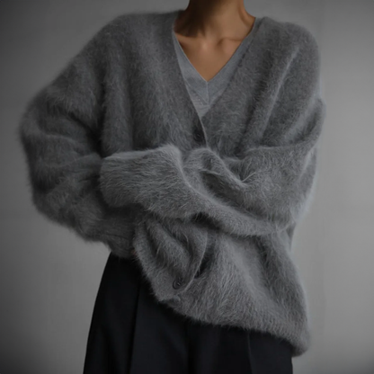 Dame Cardigan - Blød Mohair - Oversized Pasform - Lange Ærmer - Knaplukning