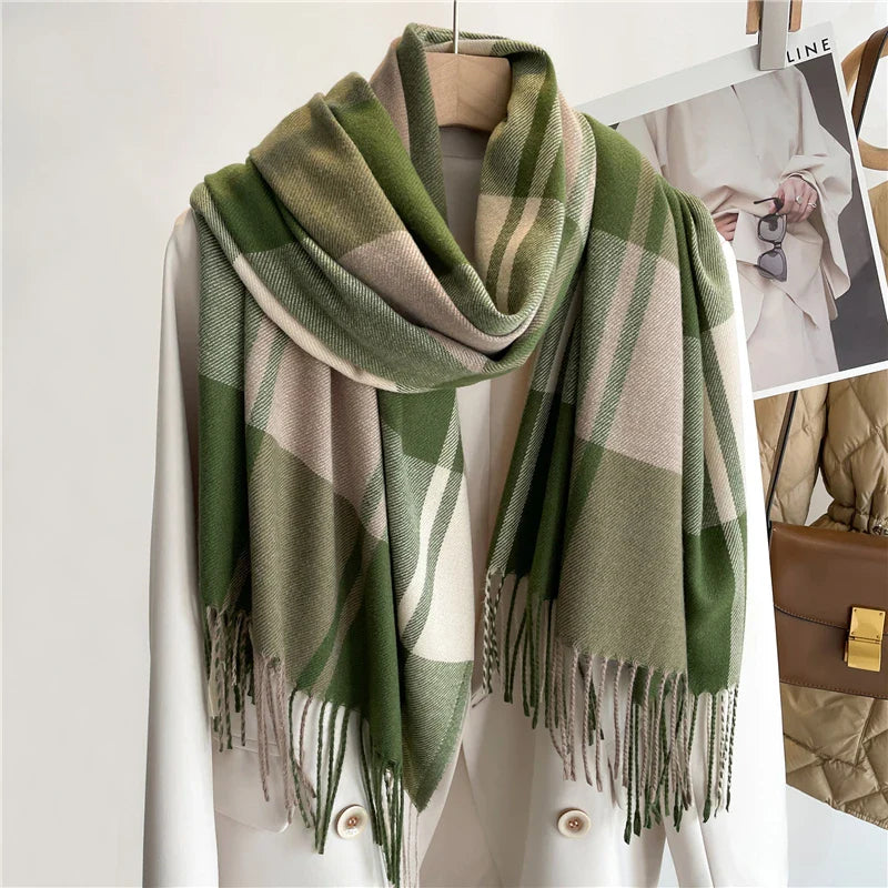 Aurora Wool-Blend Oversized Scarf | Check Fringed Scarf