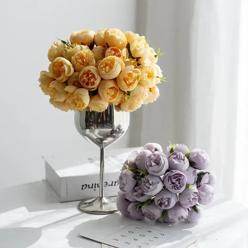 Minimalist Silk Peony Bouquet with Glass Vase