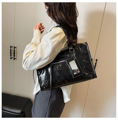 Luna Faux Leather Structured City Bag | Top Handle Shoulder Strap City Bag