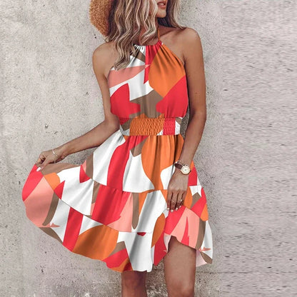 Women's Mini Dress – Relaxed Fit – Halterneck – Smocked Waist – Bohemian Print