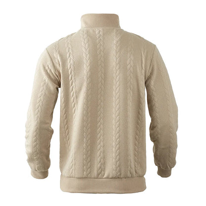 Freddie Patterned Cable Knit Quarter-Zip Knit Sweater | Ribbed Cuffs Hip-Length Sweater