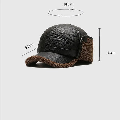 Harrison Faux Leather Structured Baseball Cap | Ear Flaps Fleece Trim Baseball Cap