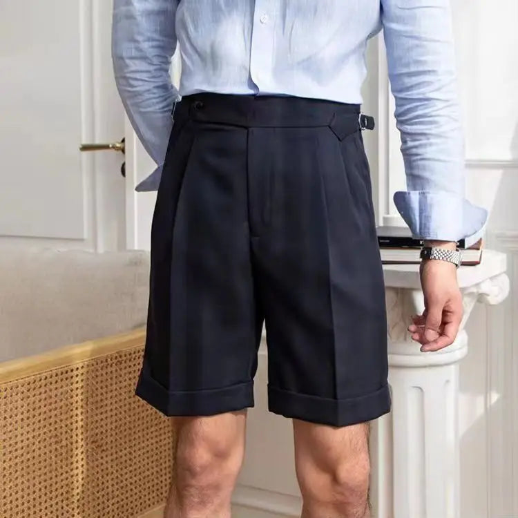 Men's Shorts – Tailored Fit – Natural Fibers – Front Pleat – Rolled-up Legs – Knee Length