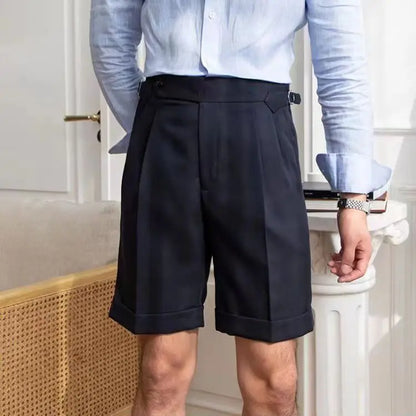 Men's Shorts – Tailored Fit – Natural Fibers – Front Pleat – Rolled-up Legs – Knee Length