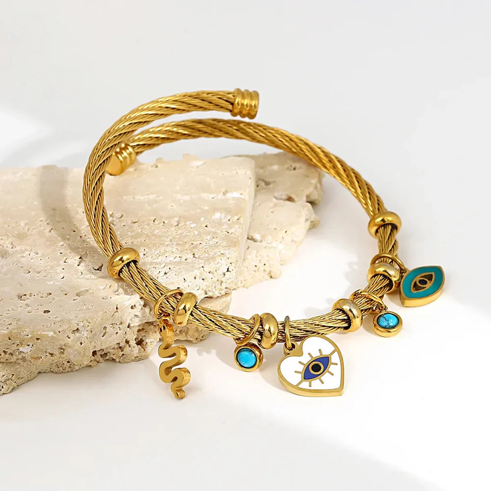 Isabella Twisted Cuff Charm Bracelet | Evil Eye Charms Bracelet