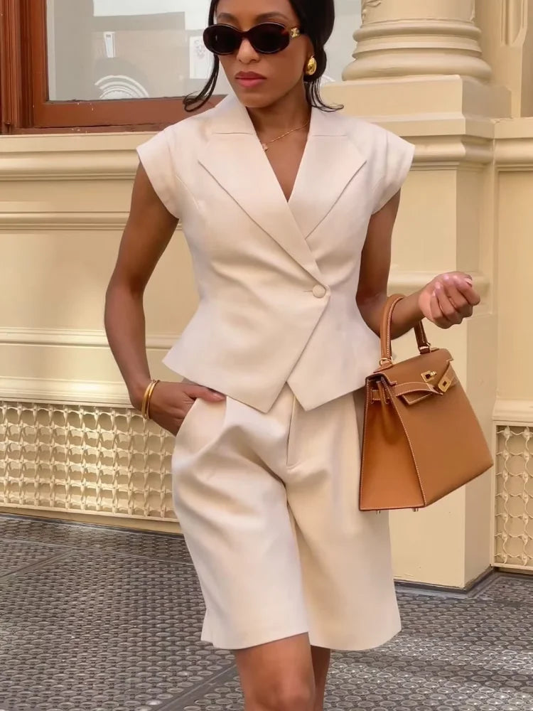 Women's Jumpsuit – Sleeveless V-Neck – High Waist – Wide Legs – Luxurious Fabric