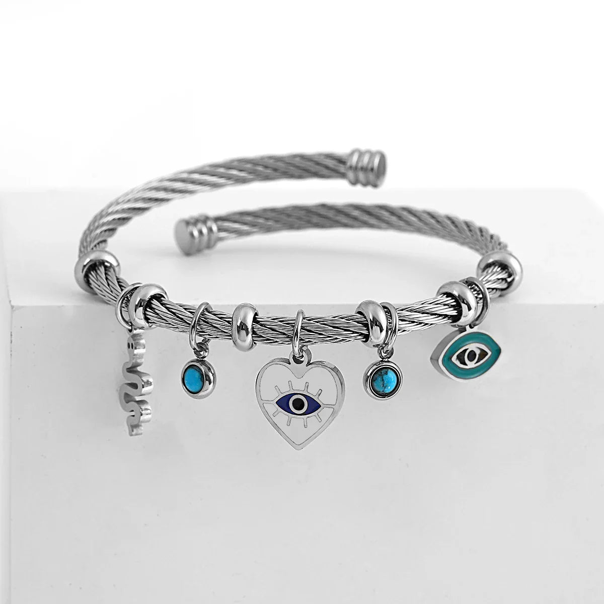 Isabella Twisted Cuff Charm Bracelet | Evil Eye Charms Bracelet