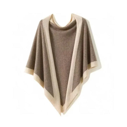 Claudia Wool-Blend Relaxed Fit Poncho | Contrast Border Triangular Poncho