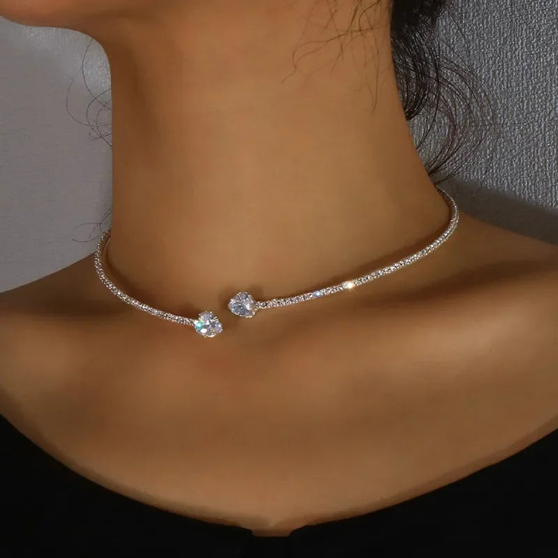 Sara Solid Choker Fit Choker Necklace | Sparkling Stones Heart Embellishment Necklace