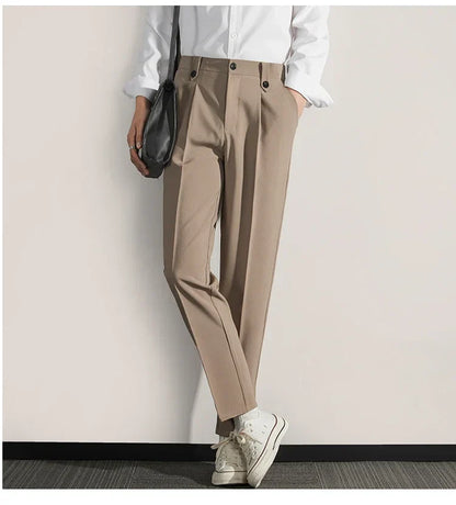 Men's Trousers – Classic Fit – Straight Leg – Light Cotton Blend – With Pleats