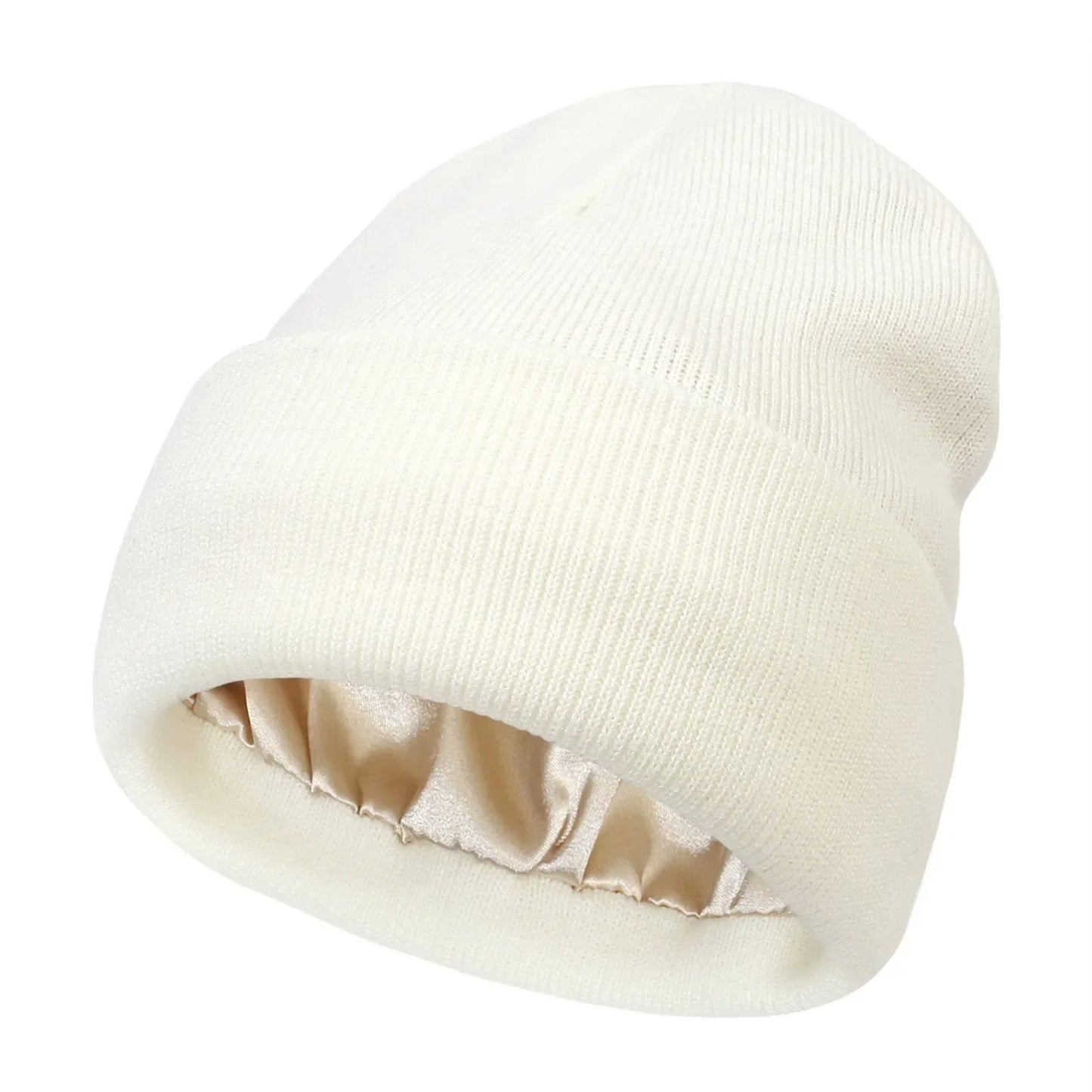 Sienna Ribbed Knit Satin Lined Cuffed Beanie | Solid Beanie