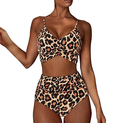 Women's Bikini Set – Slim Fit Cross-Front Top – High-Waisted Ruched Bottoms