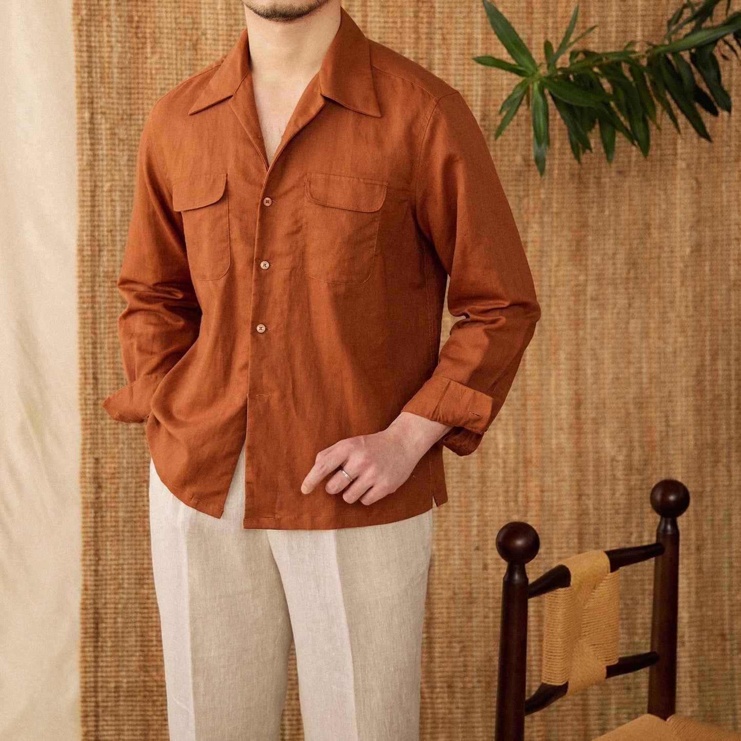 Men's Shirt – Linen – Relaxed Fit – Long Sleeve – Button Closure – Chest Pockets