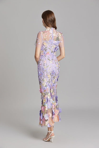 Dress for Women – Maxi Dress with Form-Fitting Design – Embroidered Mesh and High Neck