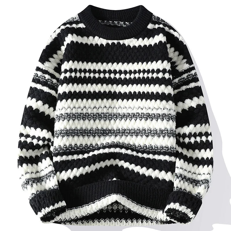 Felix Relaxed Fit Crew Neck Sweater | Striped Textured Knit Sweater
