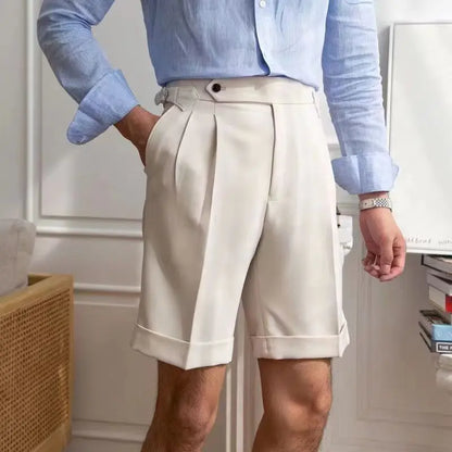 Men's Shorts – Tailored Fit – Natural Fibers – Front Pleat – Rolled-up Legs – Knee Length