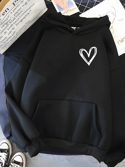 Women's Hoodie – Relaxed Fit – Soft Cotton Feel – Heart Graphic – Casual