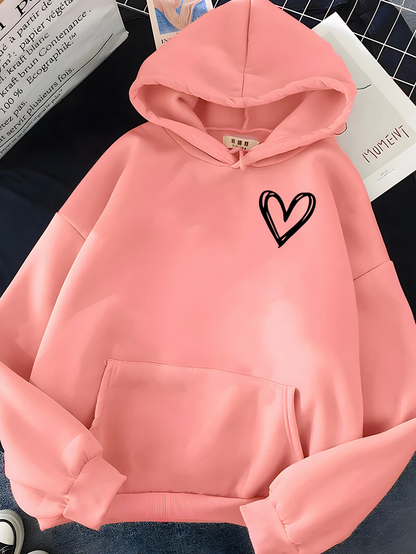 Women's Hoodie – Relaxed Fit – Soft Cotton Feel – Heart Graphic – Casual