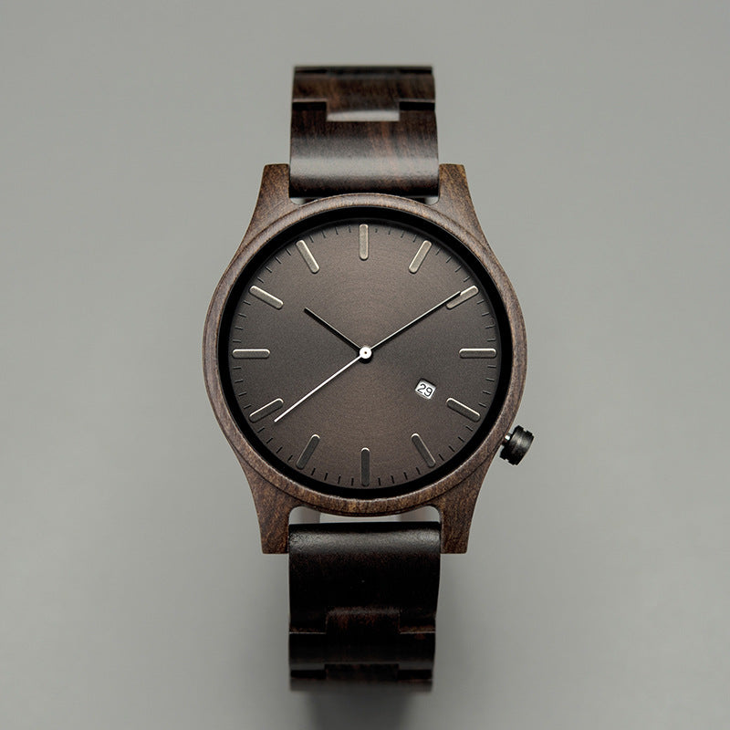 Sebastian Wooden Quartz Wristwatch | Minimalist Dial Date Window Wristwatch