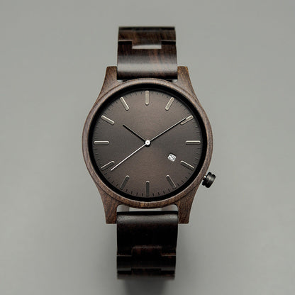Sebastian Wooden Quartz Wristwatch | Minimalist Dial Date Window Wristwatch