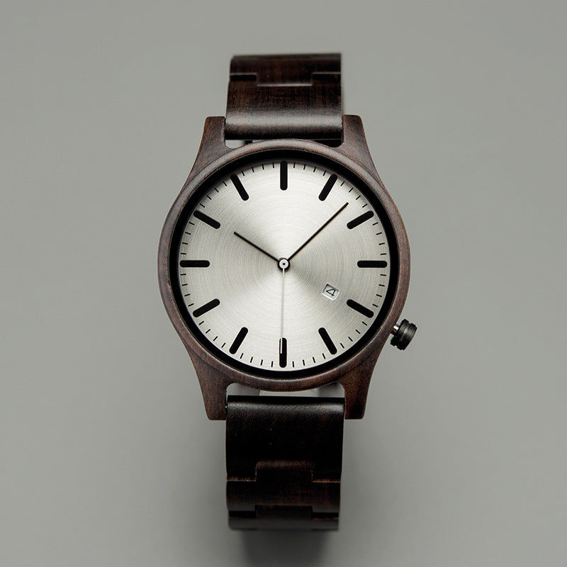 Sebastian Wooden Quartz Wristwatch | Minimalist Dial Date Window Wristwatch