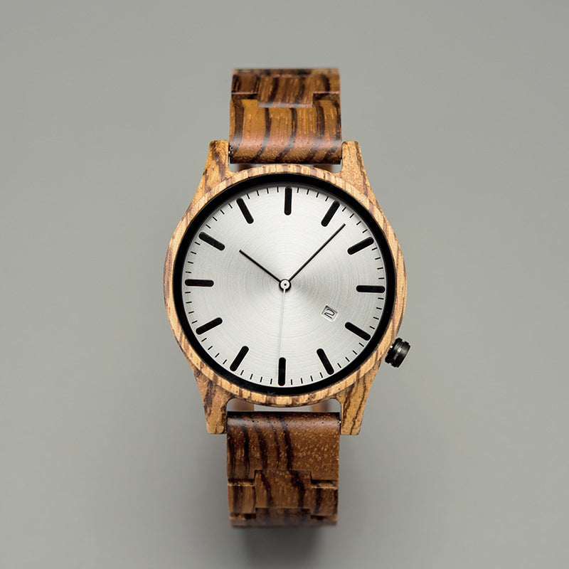 Sebastian Wooden Quartz Wristwatch | Minimalist Dial Date Window Wristwatch