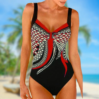 Women's Swimsuit – Tailored Design – Wide Straps – Geometric Pattern – Stretchable Fabric