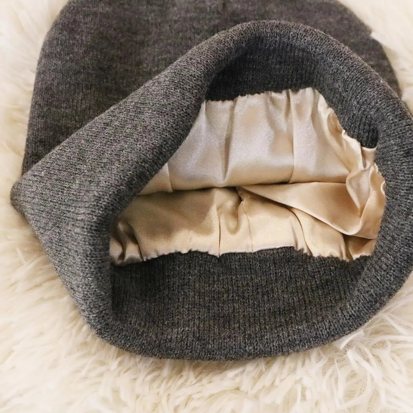 Sienna Ribbed Knit Satin Lined Cuffed Beanie | Solid Beanie
