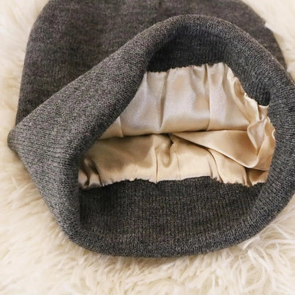 Sienna Ribbed Knit Satin Lined Cuffed Beanie | Solid Beanie